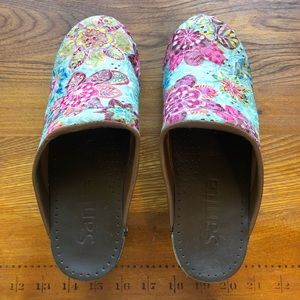 Santina Teal Embroidered Clogs